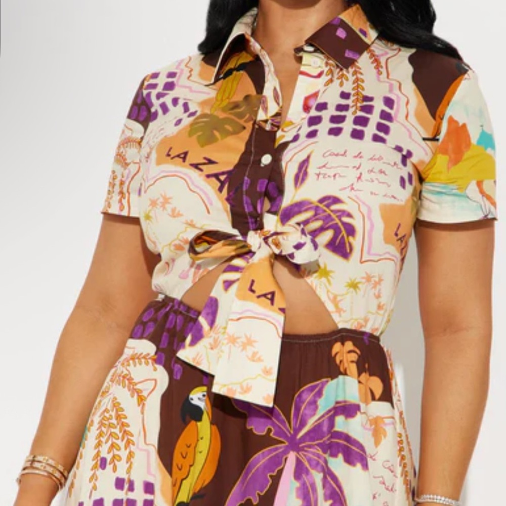Colorful Patterned Tie-Front Dress - Picture 2 of 5